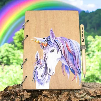 Zápisník art-wood.cz Dřevěný zápisník - Jednorožec