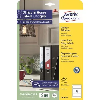 Samolepící etiketa Avery Zweckform L4761-10 Etikety na pořadače 61x192 mm, 10 archů, bílé