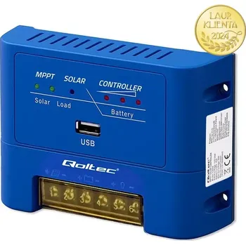 solární regulátor Qoltec 53666 MPPT Solární regulátor 15A pro baterie 12/24V AGM, GEL, LiFePO4 (Tento 15A solární regulátor s technologií sledování maximálního výkonu (MPPT) je efektivní zařízení, které řídí proces nabíjení baterií z fotovoltaických panelů a umožňuje vám)