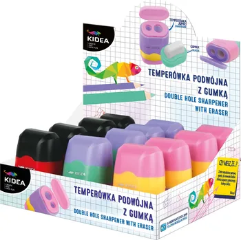 Ořezávátko Multifunkční dvojité ořezávátko Kidea s gumou – pro tenké i jumbo tužky.