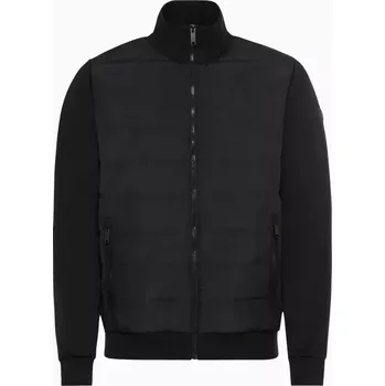 Pánský svetr PORSCHE DESIGN Hybrid cardigan Mikina a rozepínací svetr na zip v jednom prošívaná ze dvou materiálů a úplety černá (Lehká mikina kombinovaná s kardiganem s horizontálním prošíváním a pleteným stojáčkem.)