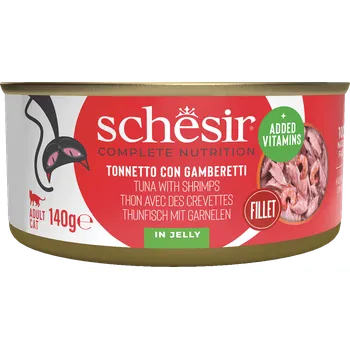 Krmivo pro kočku Konzerva SCHESIR tuňák a krevety v želé 140g
