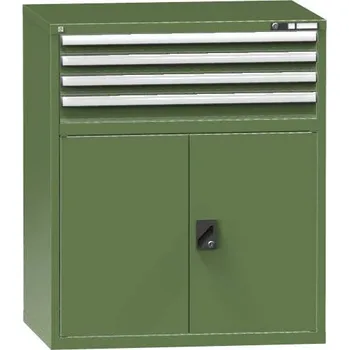 Zásuvková dílenská skříňka, v x š x h: 1215 x 1037 x 780 mm, 4 x zásuvka, 1 x skříňka, barva zelená RAL6011