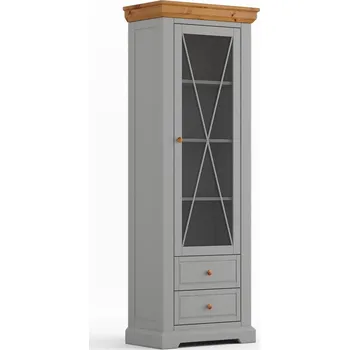 Obývací stěna Úzká dřevěná vitrína Marone Elite - popelavě šedá/přírodní