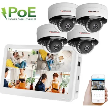 Kompletní kamerový systém PoE IP 4 kamerový set XM-455B 4MPx s LCD12" CZ menu