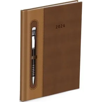 Diář Diář 2026 T805 PU dark brown/beige s gumkou na propisku