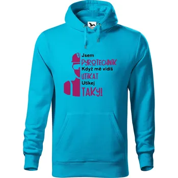 Pánské oblečení DOBRÝ TRIKO Pánská mikina s potiskem Pyrotechnik Velikost pánské mikiny: S, Barva: Tyrkysová