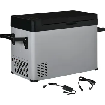 Autochladnička Outsunny chladicí box do auta 50L, 12/24V DC 110-240V AC, s LCD displejem, 2 režimy kompresoru, autochladnička s madly, šedá+černá| Aosom