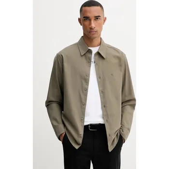 Pánská košile Bavlněná košile Calvin Klein pánská, zelená barva, regular, s klasickým límcem, LV04LD119G 97X, vel. S