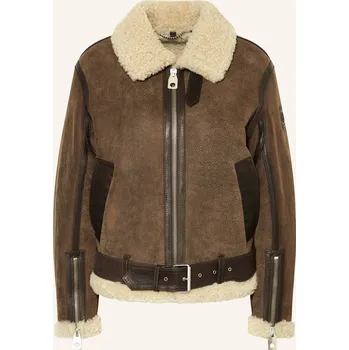 Dámský kabát Belstaff Dámská Kožená Bunda Erskine, hnědá, 38