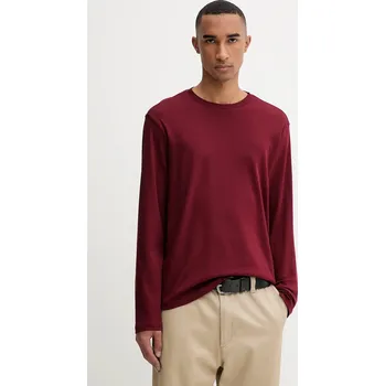 Pánské tričko Bavlněné tričko s dlouhým rukávem Calvin Klein vínová barva, LV04LD227G 83X, vel. S