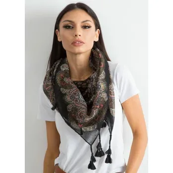 Šátek Černý šátek s potiskem a střapci