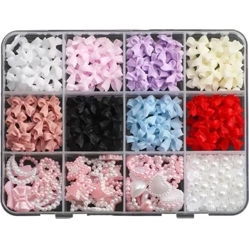 Umělé nehty Sada 500 ks dekorací na nehty 3D pryskyřičné mašle perličky barevný mix tvarů nail art DIY ozdoby manikúra profesionální i domácí použití