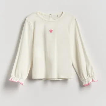 Dívčí tričko Reserved - Bavlněné tričko s výšivkou - krémová - 407FT-01X - 407FT-01X-110