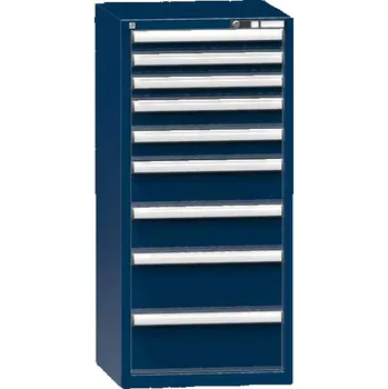Zásuvková dílenská skříňka, 9 x zásuvka, v x š x h: 1215 x 578 x 630 mm, barva tmavě modrá RAL5010