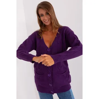 Dámský svetr Svetr s kapsami a zapínáním na knoflíky model 24136 tmavě fialový