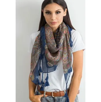 Šátek Tmavě modrý šátek s potiskem a střapci