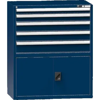Zásuvková dílenská skříňka, v x š x h: 1215 x 1037 x 630 mm, 5 x zásuvka, 1 x skříňka, barva tmavě modrá RAL5010