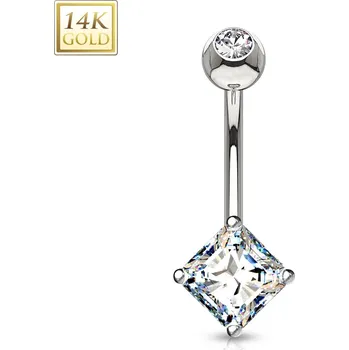 Piercing Šperky4U Zlatý piercing do pupíku - čtvercový zirkon, Au 585/1000 - ZL01071-WG