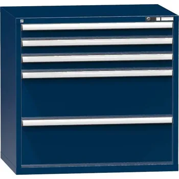 Zásuvková dílenská skříňka, v x š x h: 990 x 1037 x 780 mm, 5 x zásuvka, barva tmavě modrá RAL5010