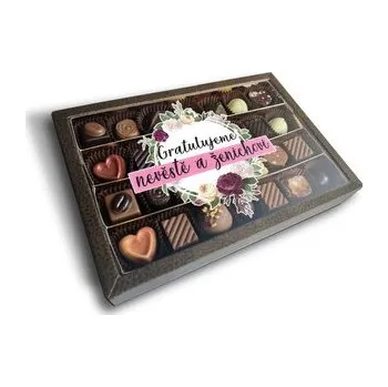 Bonboniéra Pralinky Gratulujeme nevěstě a ženichovi: 28 ks pralinek