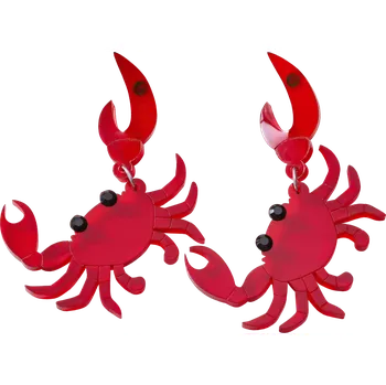Náušnice Náušnice - Krab - Červený průsvitný