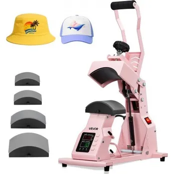 Čepice Termolis na čepice VEVOR, se 4 vyměnitelnými deskami, přesné ovládání teploty a času, lis na čepice pro nažehlovací a sublimační projekty HTV, na čepice, čelenky, manžety, roušky, růžová