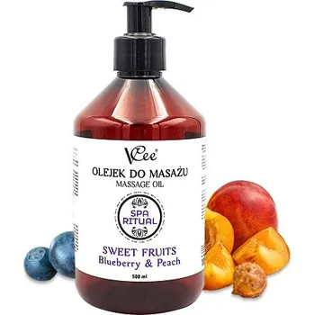 Masážní přípravek Přírodní veganský masážní olej VCee 500 ml borůvky a broskve