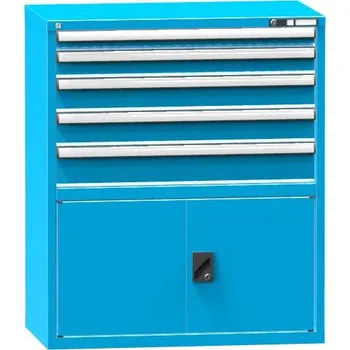 Zásuvková dílenská skříňka, v x š x h: 1215 x 1037 x 780 mm, 5 x zásuvka, 1 x skříňka, barva modrá RAL5012