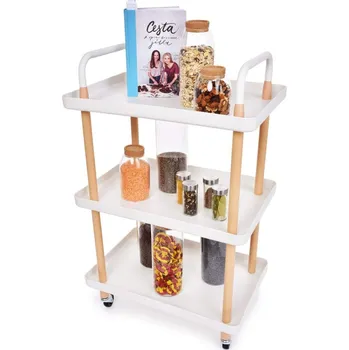 Servírovací stolek TROLLEY | pojízdný vozík 3patrový | multifunkční obdélníkový regál na kolečkách, výška 86 cm | bílý