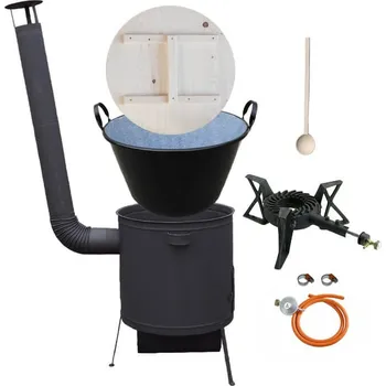 Outdoor vaření Zabijačkový smaltovaný kotel 100 L, žáruvzdorná kotlina 42 PLUS 600 4 MM, hořák 7 kW + vařečka