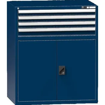 Zásuvková dílenská skříňka, v x š x h: 1215 x 1037 x 780 mm, 4 x zásuvka, 1 x skříňka, barva tmavě modrá RAL5010