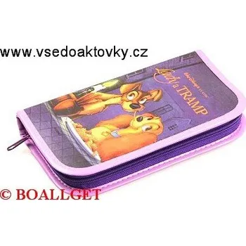 Penál PENÁL LADY A TRAMP + BONUS, 1.zipový, omyvatelný, - náplň zdarma (sada pastelek, tužka, pryž, ořezávátko, propiska, tornádo ) T-47/1 DP 366603