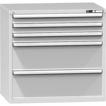 Zásuvková dílenská skříňka, v x š x h: 990 x 1037 x 780 mm, 5 x zásuvka, barva šedá RAL7035