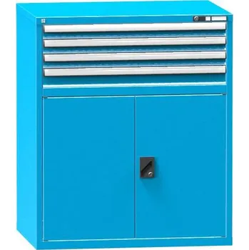 Zásuvková dílenská skříňka, v x š x h: 1215 x 1037 x 780 mm, 4 x zásuvka, 1 x skříňka, barva modrá RAL5012
