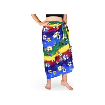 Šátek Sarong - Pareo REN, duha s květy, tmavě modrá