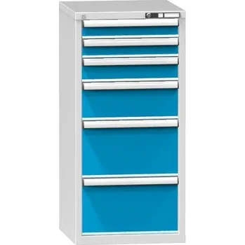 Zásuvková dílenská skříňka, 6 x zásuvka, v x š x h: 1215 x 578 x 630 mm, barva šedá RAL7035/modrá RAL5012