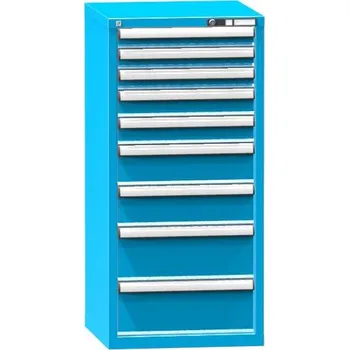 Zásuvková dílenská skříňka, 9 x zásuvka, v x š x h: 1215 x 578 x 630 mm, barva modrá RAL5012