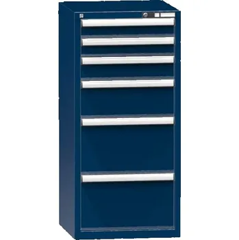 Zásuvková dílenská skříňka, 6 x zásuvka, v x š x h: 1215 x 578 x 630 mm, barva tmavě modrá RAL5010
