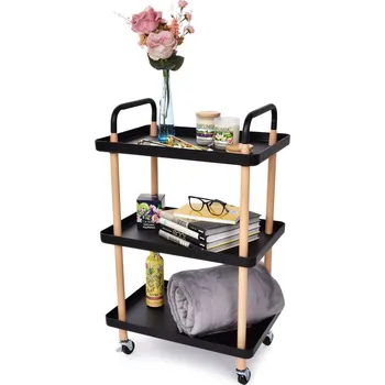 Servírovací stolek TROLLEY multifunkční obdélníkový regál na kolečkách, výška 86 cm Černý