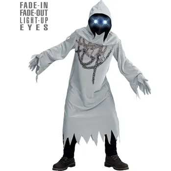 Karnevalový kostým Dětský kostým duch s řetězy (róba, rukavice, maska s kapucí a svítícíma očima) - Pro věk 5-7 let (128 cm)