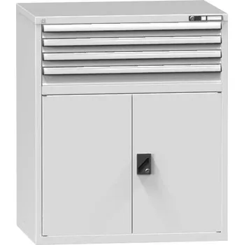 Zásuvková dílenská skříňka, v x š x h: 1215 x 1037 x 780 mm, 4 x zásuvka, 1 x skříňka, barva šedá RAL7035
