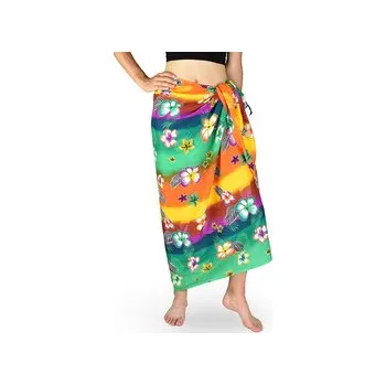 Šátek Sarong - Pareo REN, duha s květy, zelená