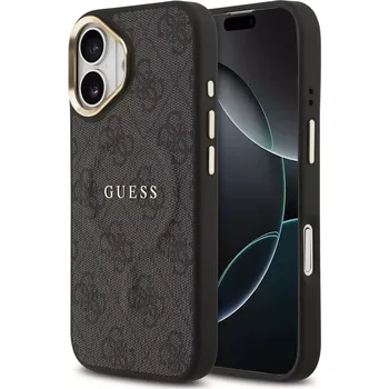Guess PU Leather 4G Gold Frame MagSafe Zadní Kryt pro iPhone 17 Black