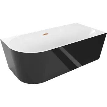 Vana Mexen Mia volně stojící rohová pravá 140 x 75 cm, bílá/černá, přepad měď kartáčovaná - 52691407575P-65 Volně stojící vany