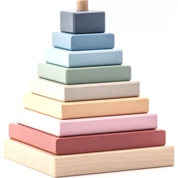 Dřevěná hračka Cubika pastel 15849 barevná pyramida skládačka 9 dílů