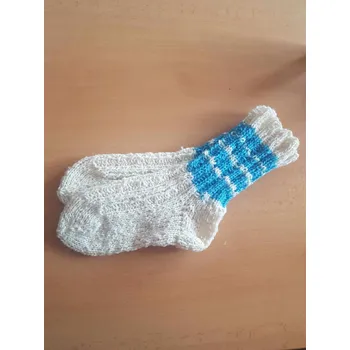 Dámské ponožky Ručně pletené ponožky bílé s modrými pruhy