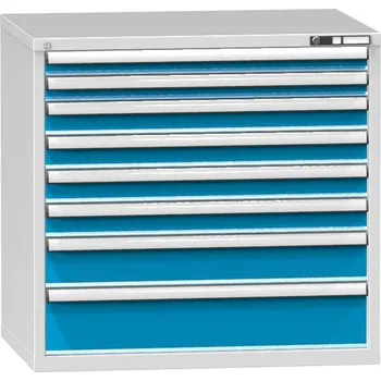 Zásuvková dílenská skříňka, 8 x zásuvka, v x š x h: 990 x 1037 x 780 mm, barva šedá RAL7035/modrá RAL5012