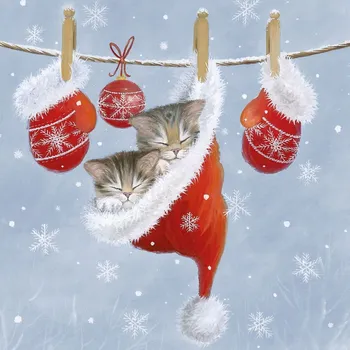 Papírový ubrousek Vánoční ubrousky Koťátka v čepici 3500029