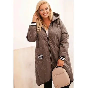 Dlouhá prošívaná bunda s kapucí model 5393-1 barva fango